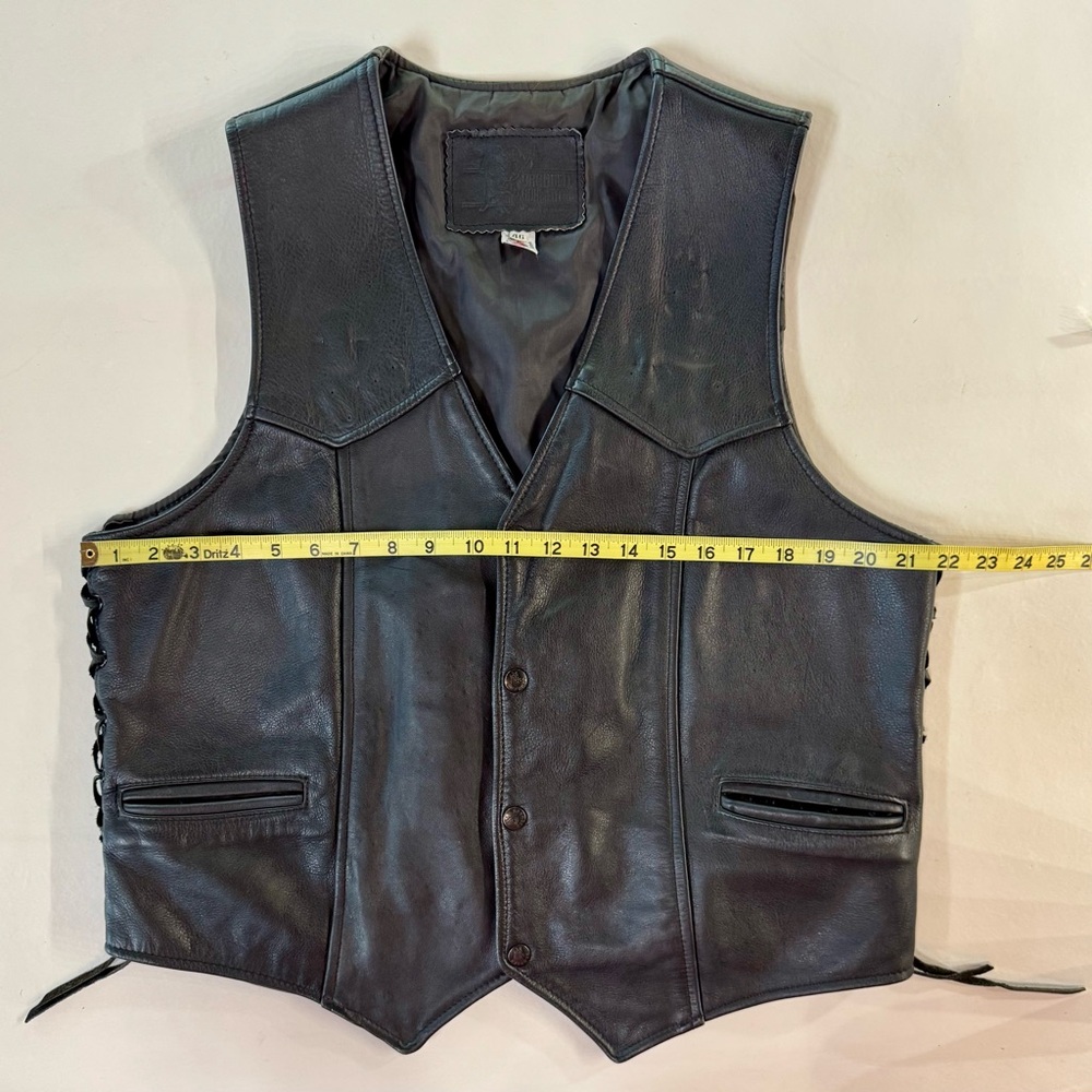 Black Leather Motorcycle Vest with Lace-Up Sides (46) - Picture 13 of 17
